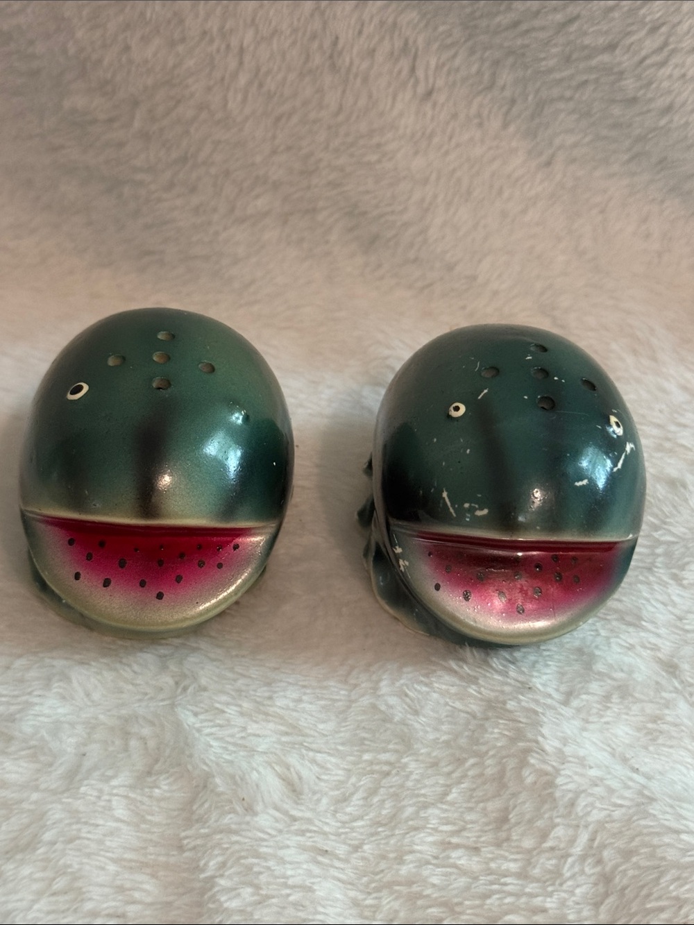 VTG Ceramic Watermelon Whale Salt & Pepper Shakers Wide Mouth Japan Mid Century
